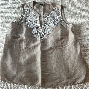 Talbots Beige Embroidered Sleeveless Top
